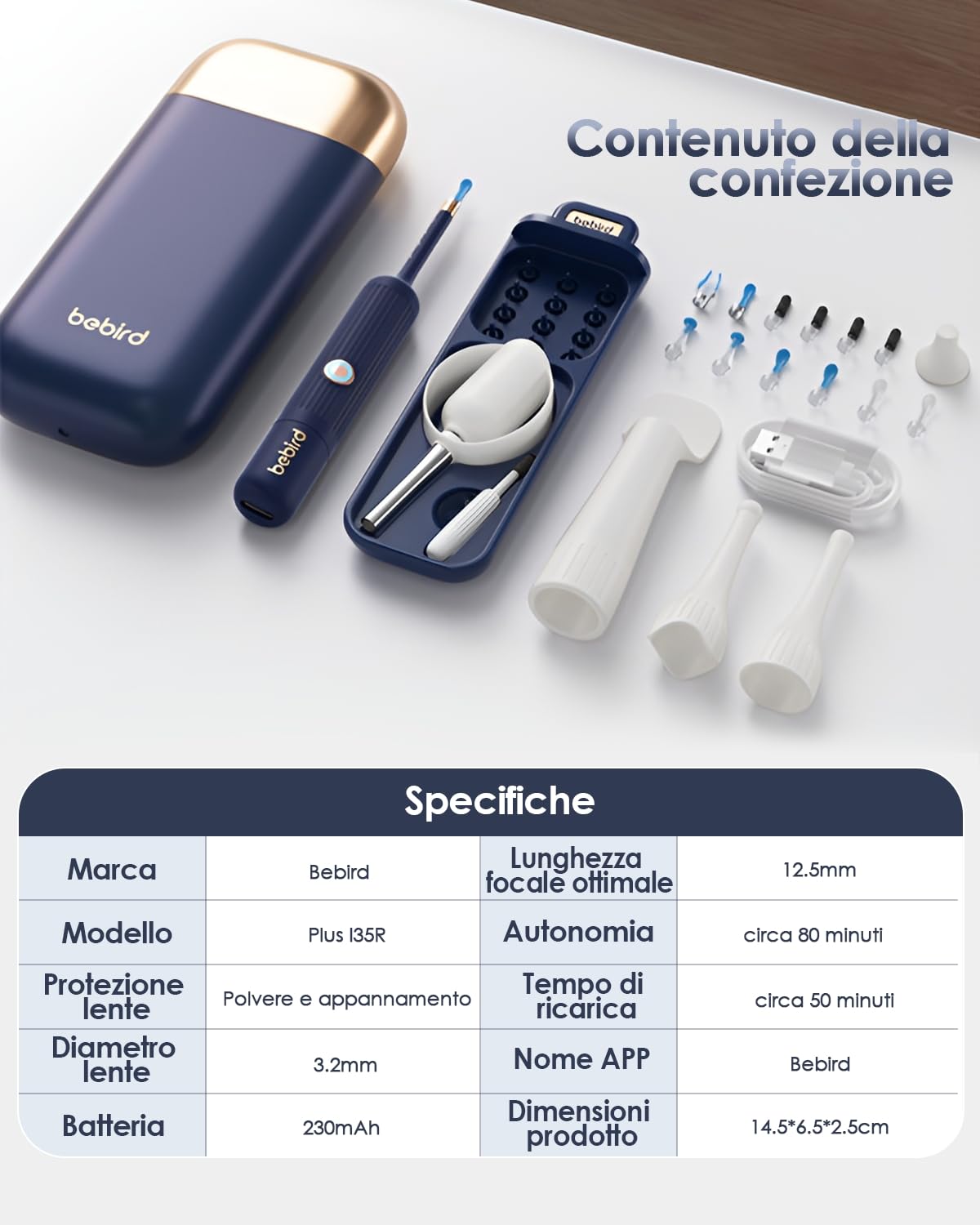 Otoscopio, 1080P Pulizia Orecchie con Telecamera, Detergente per le Orecchie Con 6 luci LED, Pulitore auricolare Wi-Fi a 360° con pinzette, design impermeabile IP67, adatto per iOS e Android