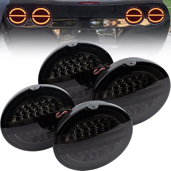 C6 Corvette LED Tail Turn Signal Light Assembly For Chevy Corvette 2005-2013 C6 ZR1 Grand Sport 427 Base Z06 Carbon Vette Rear Taillights Driving Running Brake Lamps Smoked Lens OEM 22762674 25958215