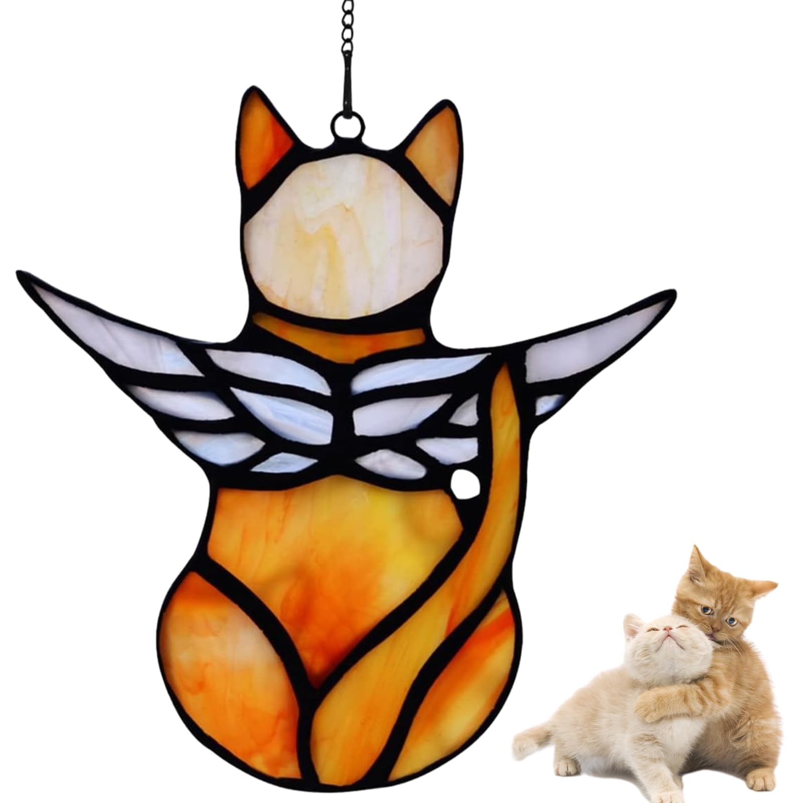 Cat Angel Memorial Statue, Stained Glass Window Hanging Decorations, Loss of Cat Sympathy Gift, Pet Memorial Sympathy Gifts Decoration, Miniature Hanging Ornament