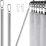 Greeily Curtain Pull Wand, Drapery Pull Rod for Curtains 2 Pack Adjustable 31inch to 46inch Extra Long Made of Stainless Steel Material Sponge Handle Silver