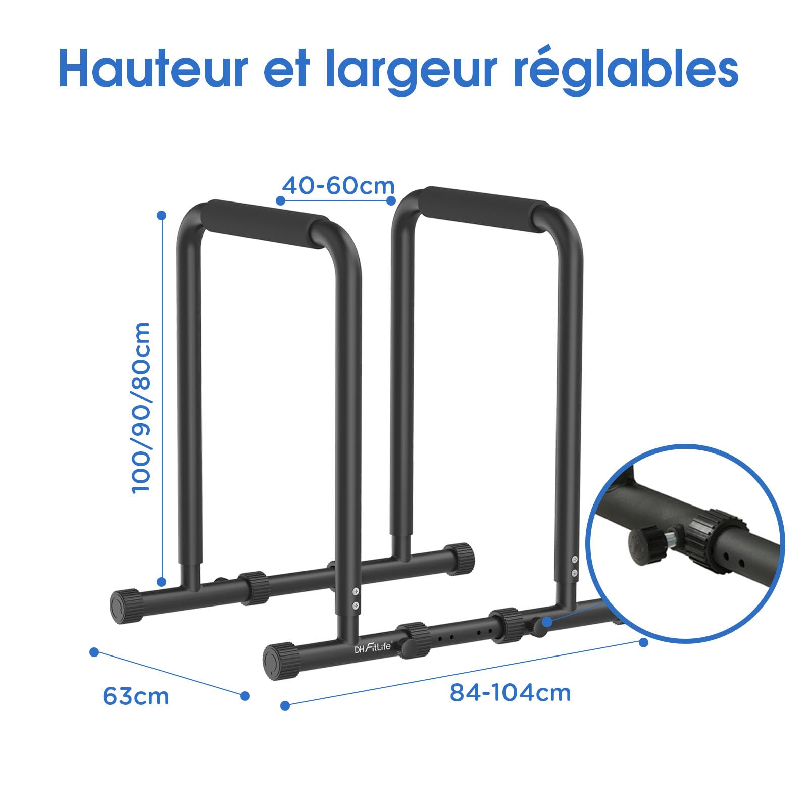 DH FitLife Dip Barren Bars, Station de dip, Station de musculation pour la maison, Équipement d'entraînement parallèle Calisthenics, Entraînement de musculation réglable individuellement 80-100 cm