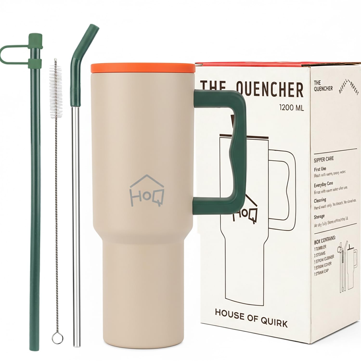 House of Quirk 1200ML Stainless Steel Tumbler with Handle & Lid, 2 Straws – Large Travel Mug Water Cup for Gym, Office & Outdoor Use (Tricolor)