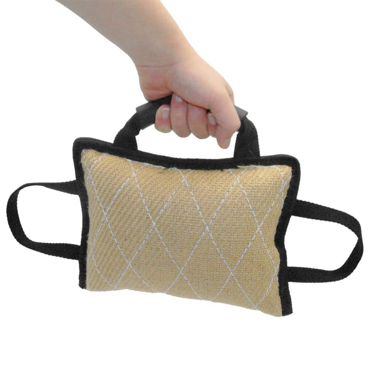 NCONCO Pet Dog Bite Tug Toys Durable Dog Linen Bite Pillow Dog Pull Toy with 3 Handles for Dog Training