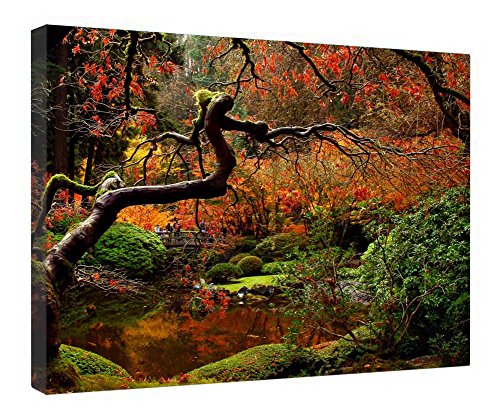 Jardin d'automne impression sur toile encadrée en bois nature de 40,6 x 50,8 cm pour salon