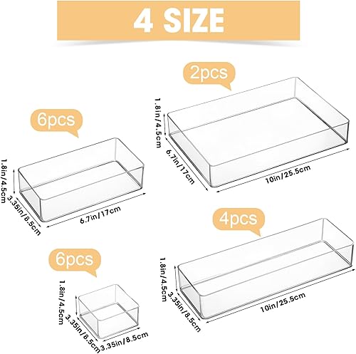 Miniatura 2 de Teenyyou Organizador de cajones transparente, apilable, 4 tamaños, bandejas de acrílico para almacenamiento de cosméticos, joyas, suministros de