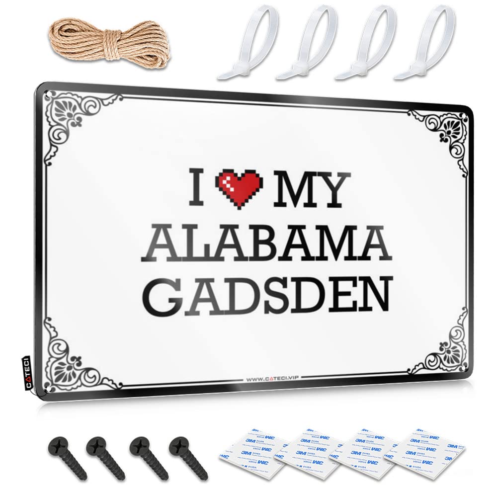 Fzfn Men's Colour Farmhouse Accessory Matal Sign | I Love My Alabama Gadsden Cottage Decorative Wall Art Ready To Hang For Mancave(30X40cm)