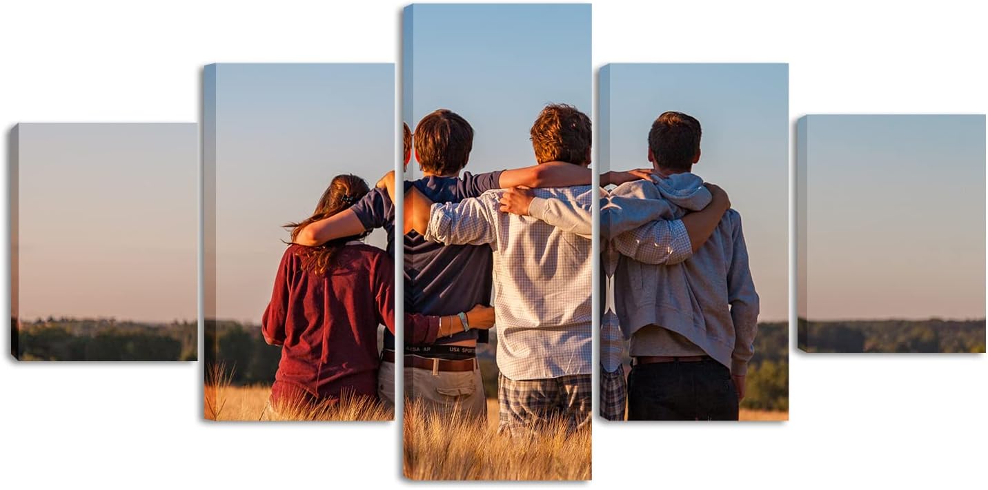 Extra Large 5 Panels Custom Canvas Prints Personalized Wall Art with Your Photos Picture Framed Wall Decor Gift for Family Living Room Bedroom Ready to Hang (12x16inx2 12x24inx2 12x32inx1(W60"x