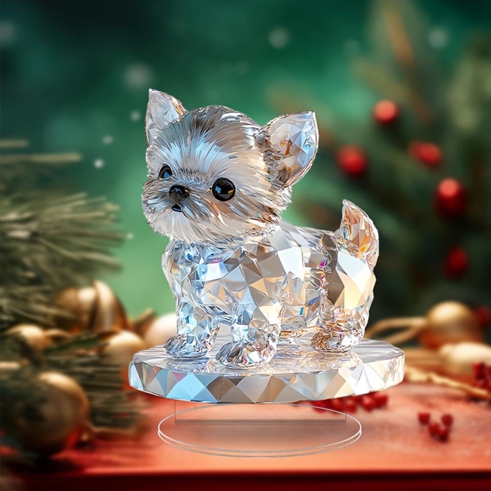 Acrylic Dog Sign Desktop Ornament with Base, Crystal Yorkie Dog