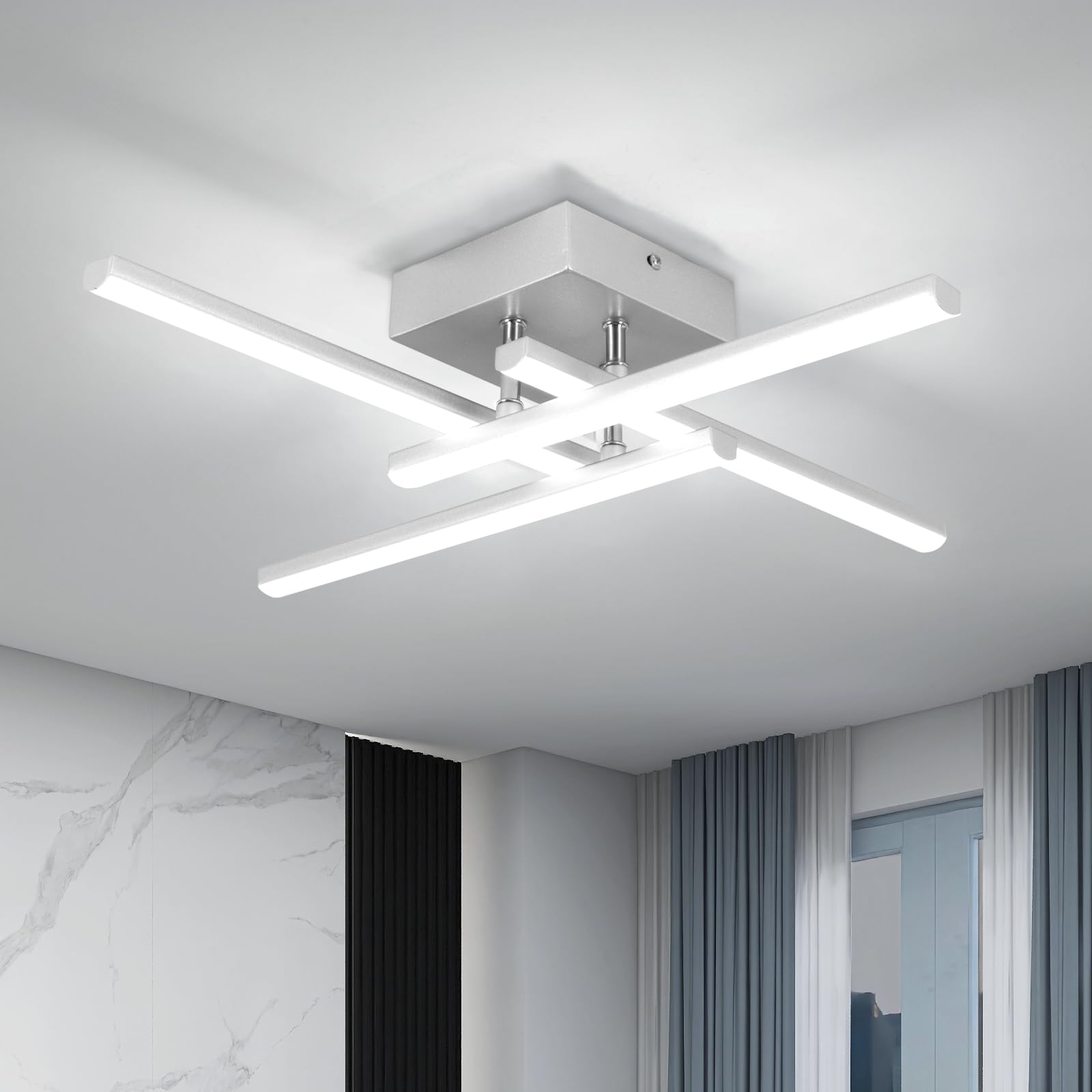 EIDISUNY Modern Ceiling Light LED, 24W Silver Ceiling lamp 4 Built-in LED Boards