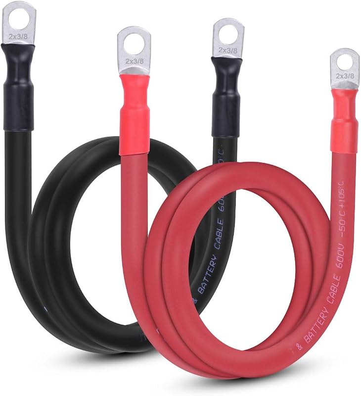 Cabo de bateria flexível 2 AWG Shirbly com terminais 3/8" (M10) – par vermelho e preto de 91,44 cm