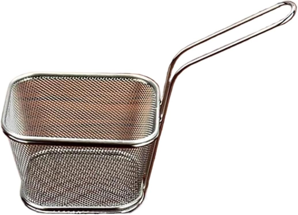 Fryer Basket, Fryer Basket/Skimmer Spoon Restaurant Frying Sieve Filter Filter with Handle Wire Frying Sieve Stainless Steel Oil Skimmer Suitable for French Fries Meat Strainer Basket