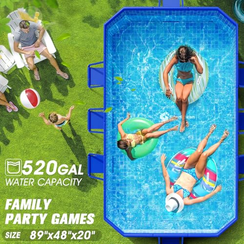 StarOcean Foldable Large Non-Inflatable Portable Folding Swimming Pool for Kids and Adult, Collapsible Pools for Backyard, Hard Plastic Shell, Oversized Thickened, Dark Blue, 89\"x48\"x20\'\' - Thumbnail 6