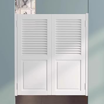 Swinging Cafe Doors, Double Action Door Hinges, Louvered Solid Wood Saloon Door Dutch Door, Auto Close Counter Partition Screen Door CustomizedWhite,W125cm49 1/4"