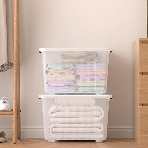 Miniatura 7 de Paquete de 4 contenedores de almacenamiento de plástico de 70 cuartos de galón con tapas de pestillo y ruedas, contenedor de almacenamiento grande