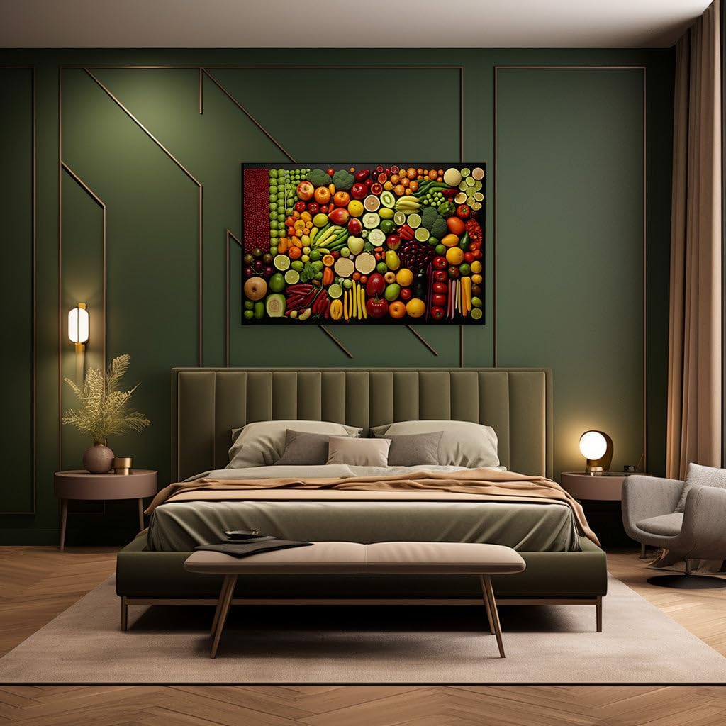 Canvas for Living room. A Feast for the Eyes Rainbow-Hued Cornucopia of Fruits and Vegetables, 27 x 18 inch Canvas Wall Art - Photographic Simplicity - Modern Home Decor