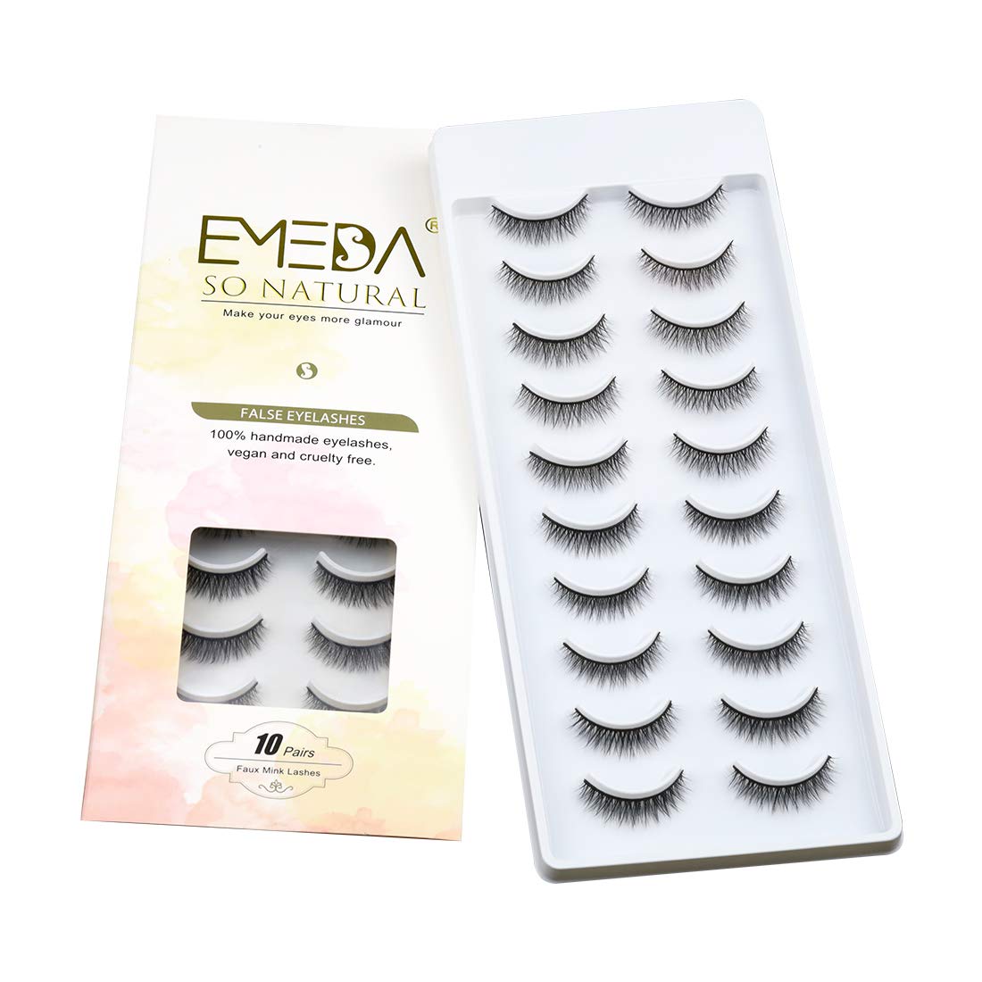 EMEDA 3D Fake Lashes 10 works Faux M ink Lashes Natural Look Small Face Eyelashes 100% Handmade Lashes Wispies Short Soft Reusable Eye Lash 1 Pack (SP27)