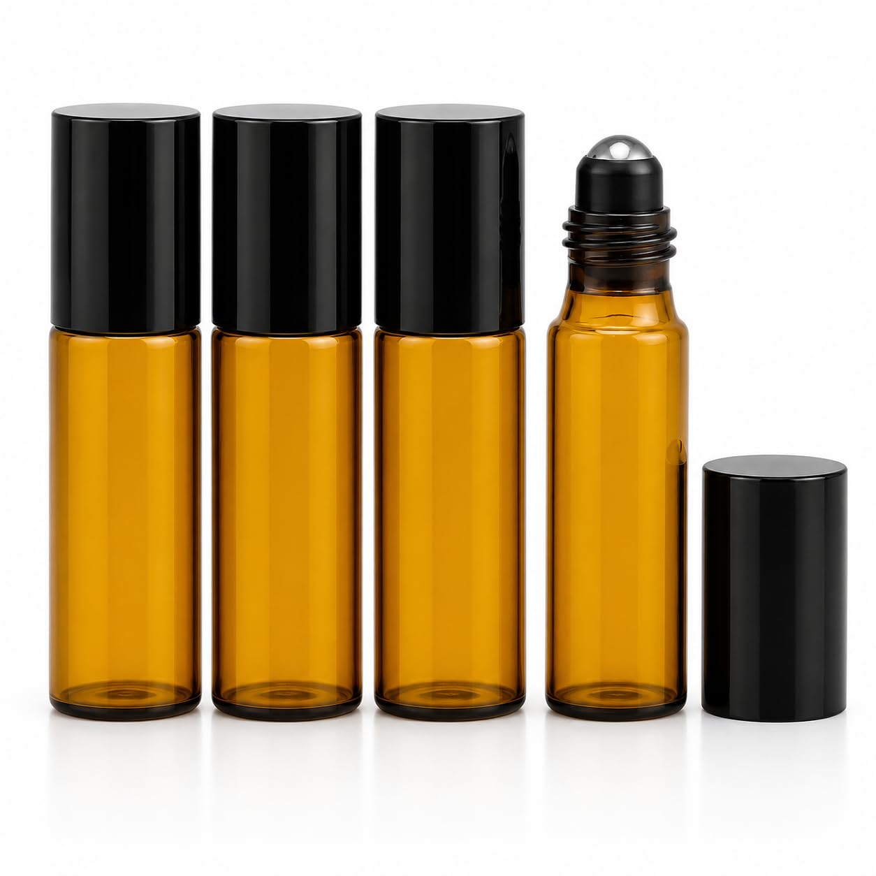 Elenviorina 4PCS 5ml Amber Glass Roller Bottles - Metal Roller Ball Roll On bottle - Essential Oil Roller Bottles - Aromatherapy Perfume Containers - Travel Refillable bottle Black