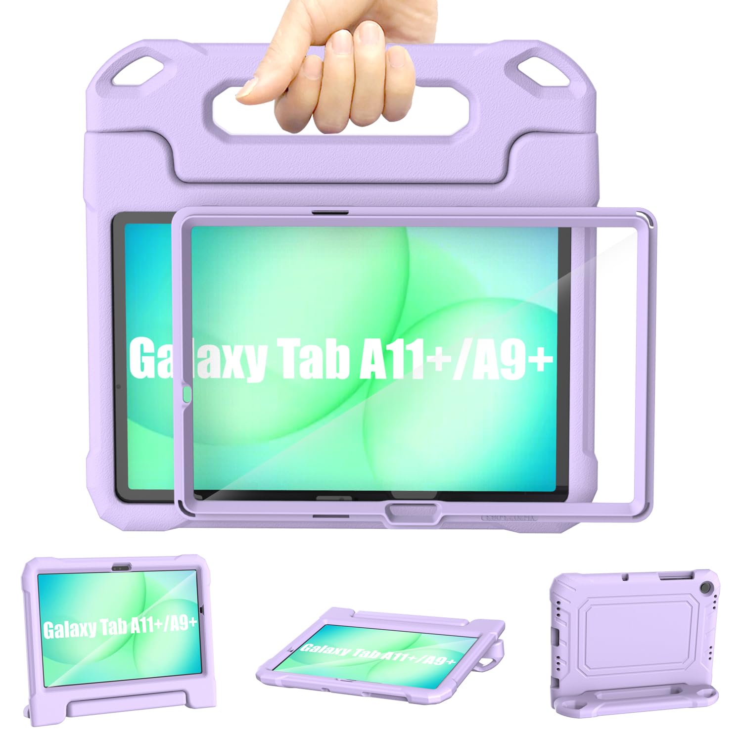 TrendGate Schutzhülle für Samsung Galaxy Tab A11Plus/A9 Plus, 27,9 cm (11 Zoll) 2025/2023, leicht, stoßfest, Tablet-Hülle mit integriertem Bildschirm und Griff, Ständer für A11+/A9+, Hellviolett