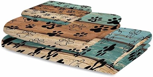 Miniatura 2 de Juego de toallas de baño con estampado de patas de perro, suaves y absorbentes, lujosas toallas de granja de lujo, microfibra de madera marrón verde