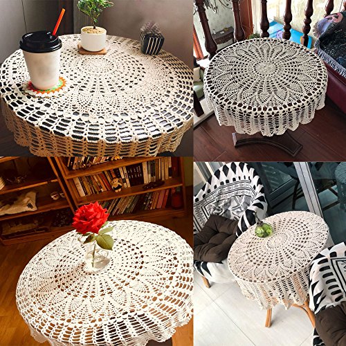 Kepswet Cotton 36 Inch Round Sunflower White Handmade Crochet Lace Tablecloth Doily #TOP2