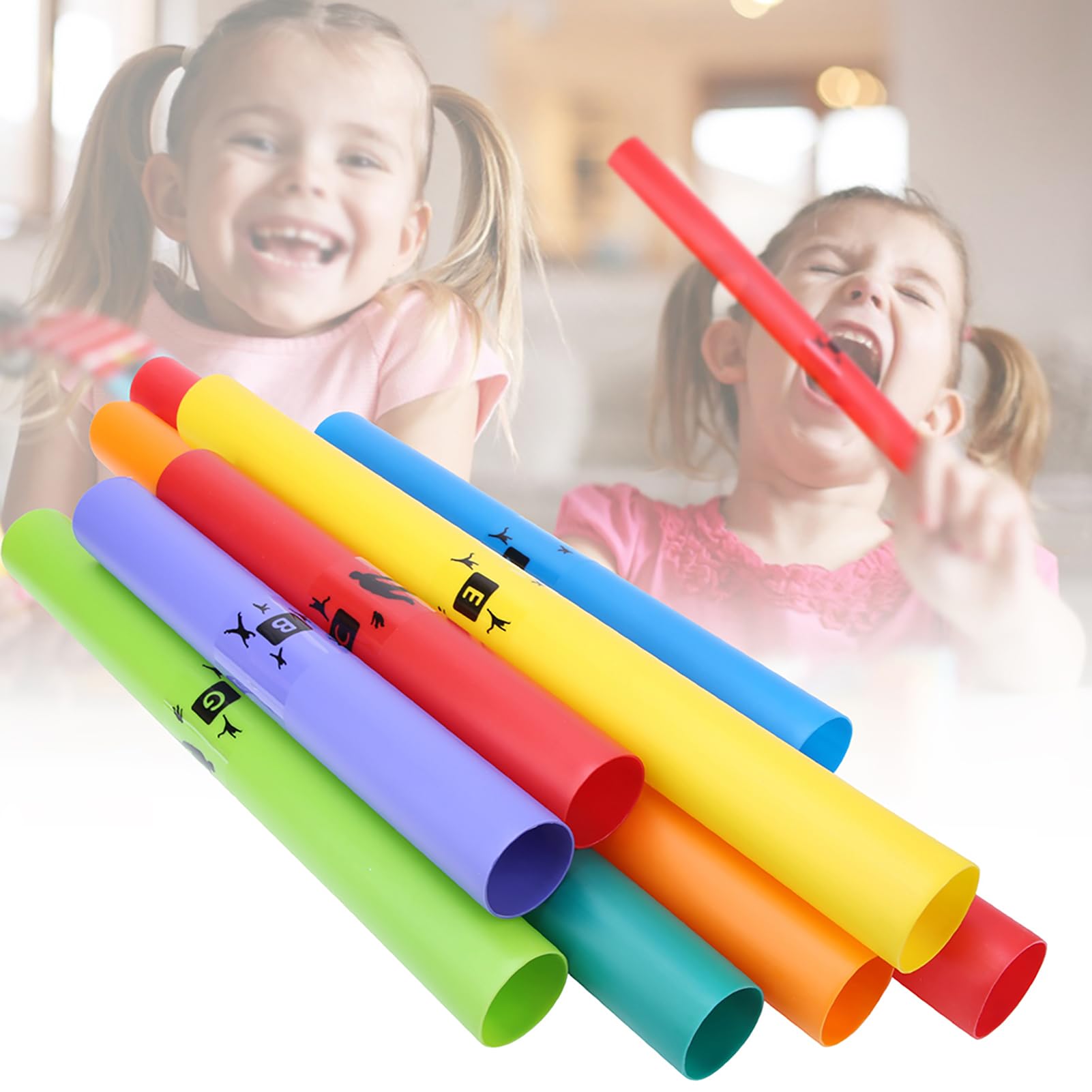 Orff Klangröhren-Set aus Kunststoff für Schlaginstrumente, pädagogisches Musikspielzeug für Kinder, Set mit 8 farbigen Oktavenröhren, leicht und kompakt, geeignet für das Erwachen der Musik