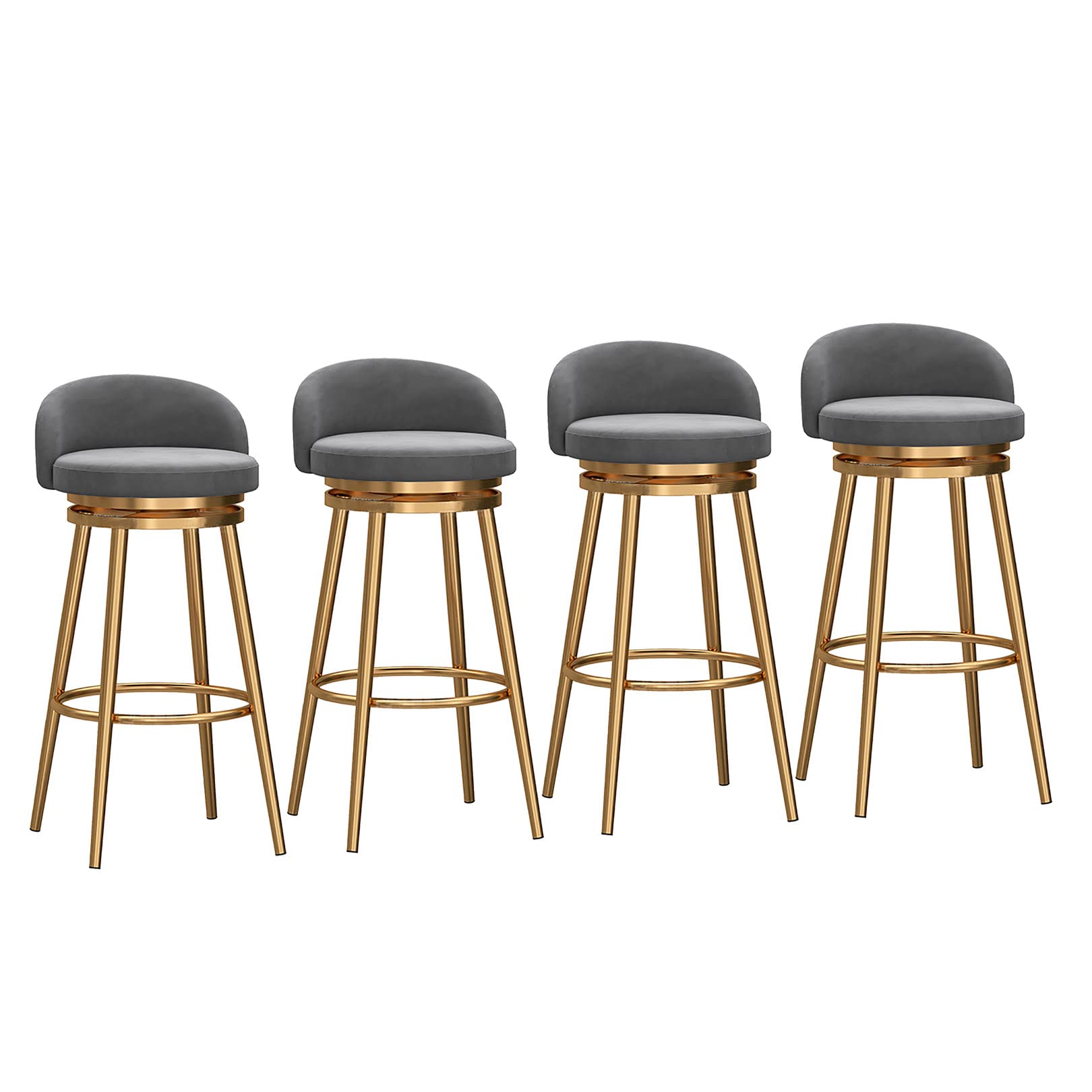 Counter Height Barstools Set of 4, 360° Swivel Chair Velvet Upholstered