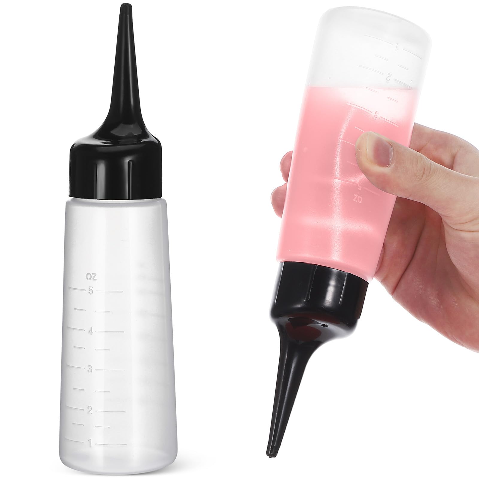 Bottiglia Applicatore Tinta Chioma Bianca in Plastica con Beccuccio Inclinato e Scala Graduata per Applicare Colore e Trattamento Chioma