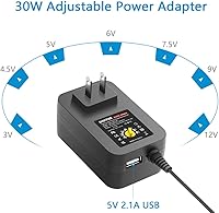 Vista 2 de SHNITPWR 30W Fuente de alimentación universal 3V 4.5V 5V 6V 7.5V 9V 12V Adaptador variable ajustable AC/DC con puerto USB de 5V 2.1A, convertidor