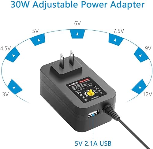 Miniatura 2 de SHNITPWR Fuente de alimentación universal de 30 W 3 V 45 V 5 V 6 V 75 V 9 V 12 V adaptador variable ajustable de CACC con puerto USB de 5 V 21 A 100