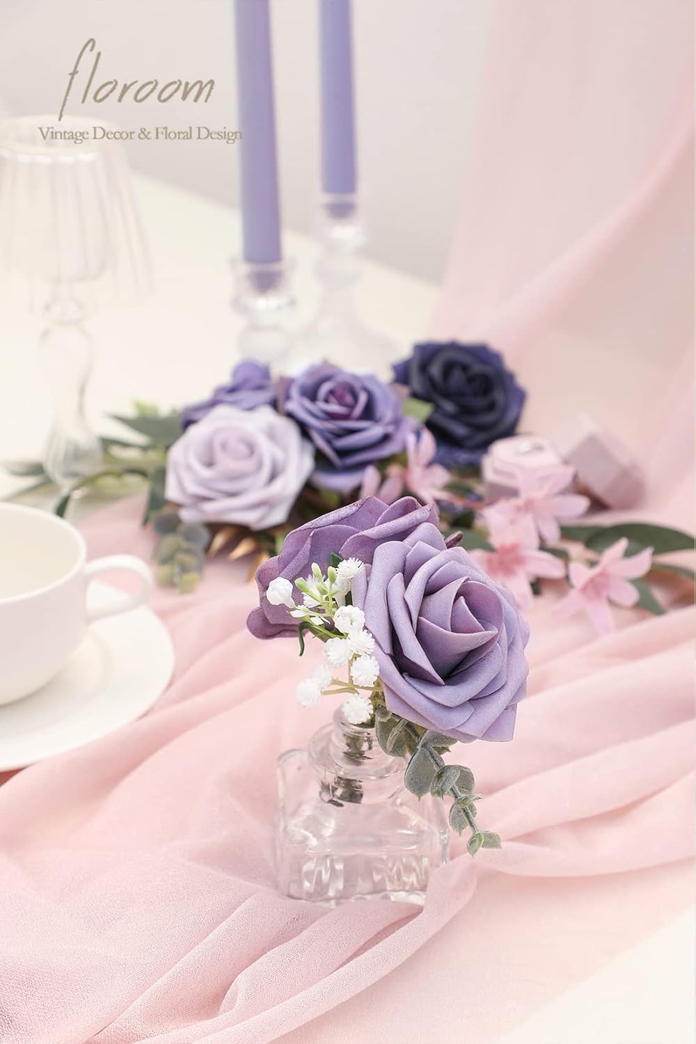 Floroom Artificial Flowers 25pcs Real Looking Lavender Purple Ombre Colors Foam Fake Roses with Stems for DIY Wedding Bouquets Bridal Shower Floral Centerpieces Party Tables Home Decorations - Image 4