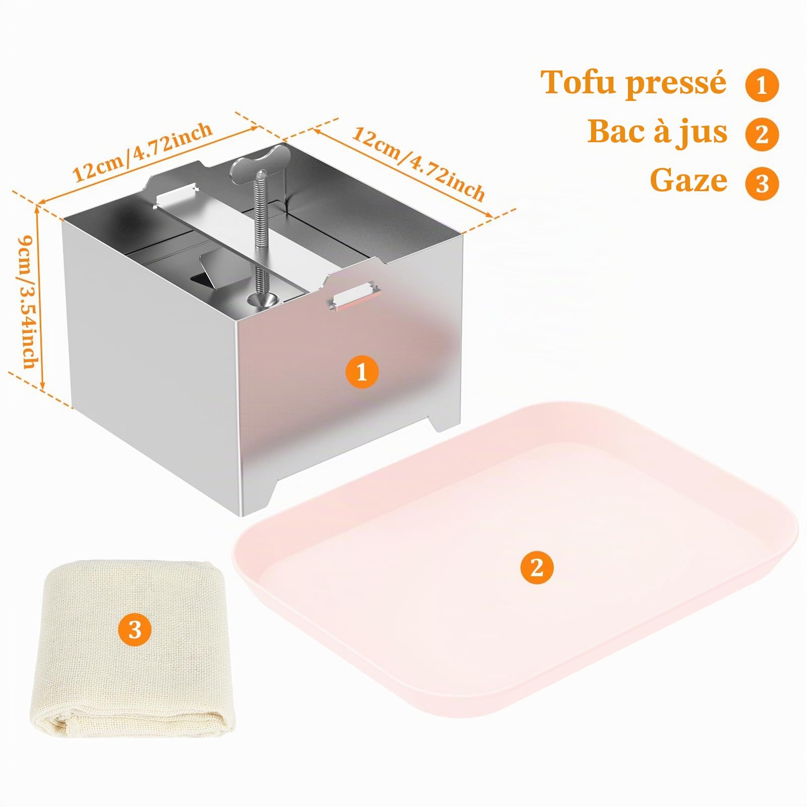 Presse à tofu en acier inoxydable 500 g avec bol et étamine pour fromage fait maison