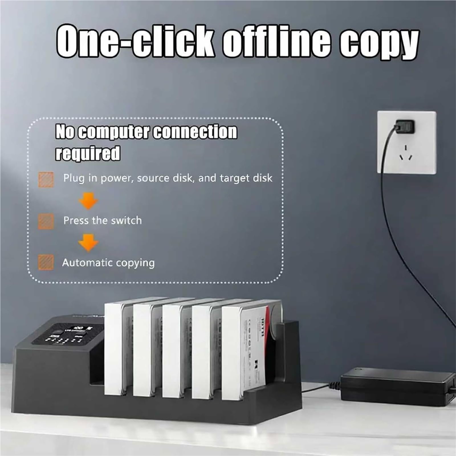 5 Bay HDD Enclosure – USB Type‑C, Offline Clone, 120TB Expansion | Type‑C (5Gbps), 20‑100% progress display, fan cooling. Plug‑and‑play. For 2.5″/3.5″ drives.