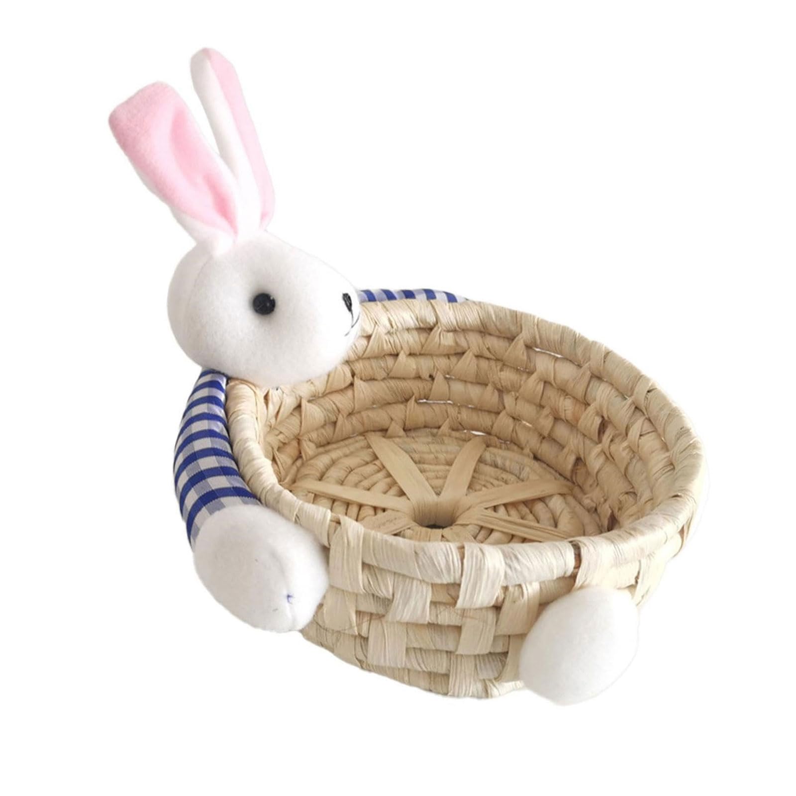 Buxuaaaa Decorative Corn Husk Woven Basket Rabbits Hand Storage Bin Desktop Storage Container for Living Room or Use Flower Basket