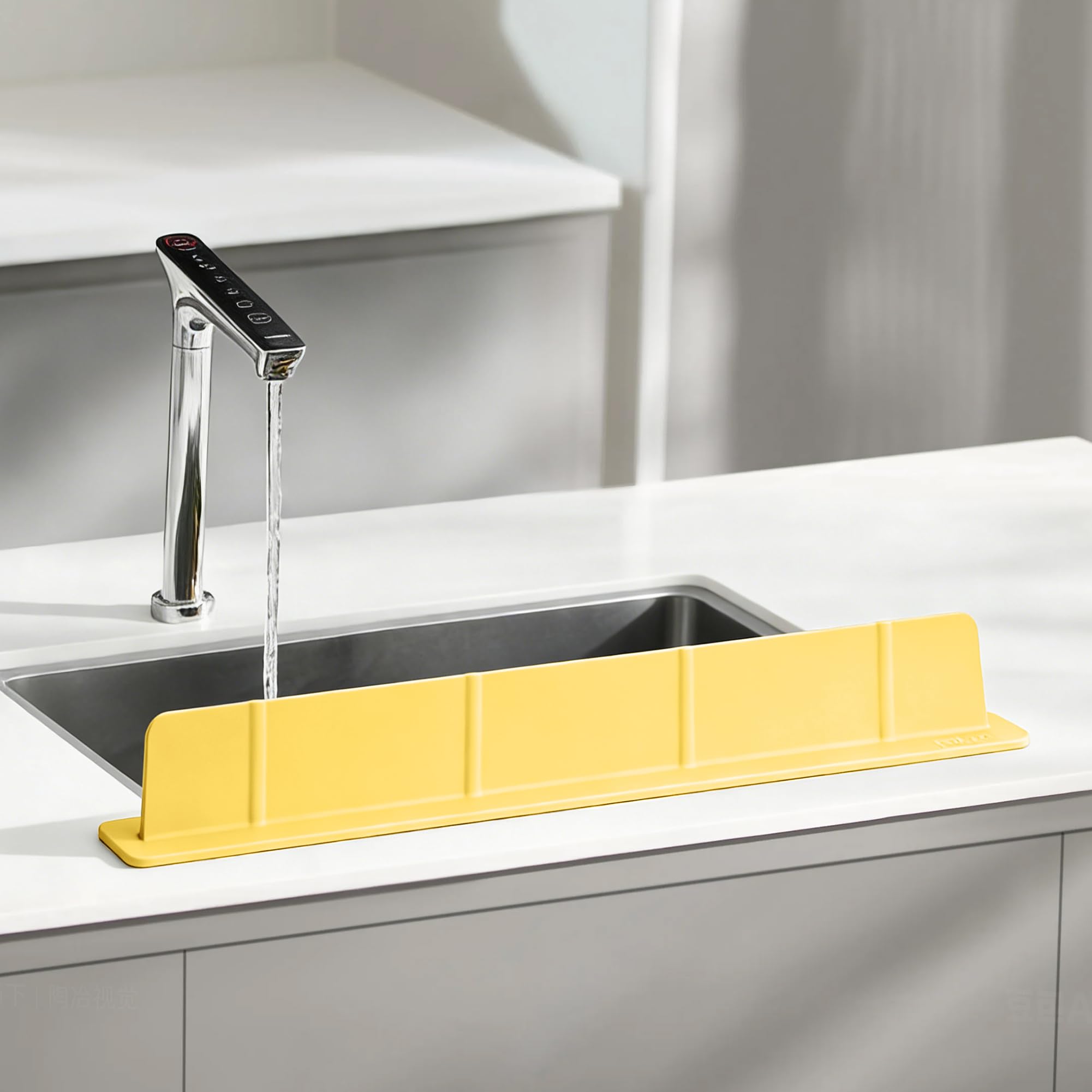 Volminex 52x4.5x7cm Silicone Sink Splash Guard with Strong Suction Cups for Water Splash Protection, Sink Splatter Baffle Board for Front/Back, Water Retaining Board for Kitchen & Bathroom (Yellow)
