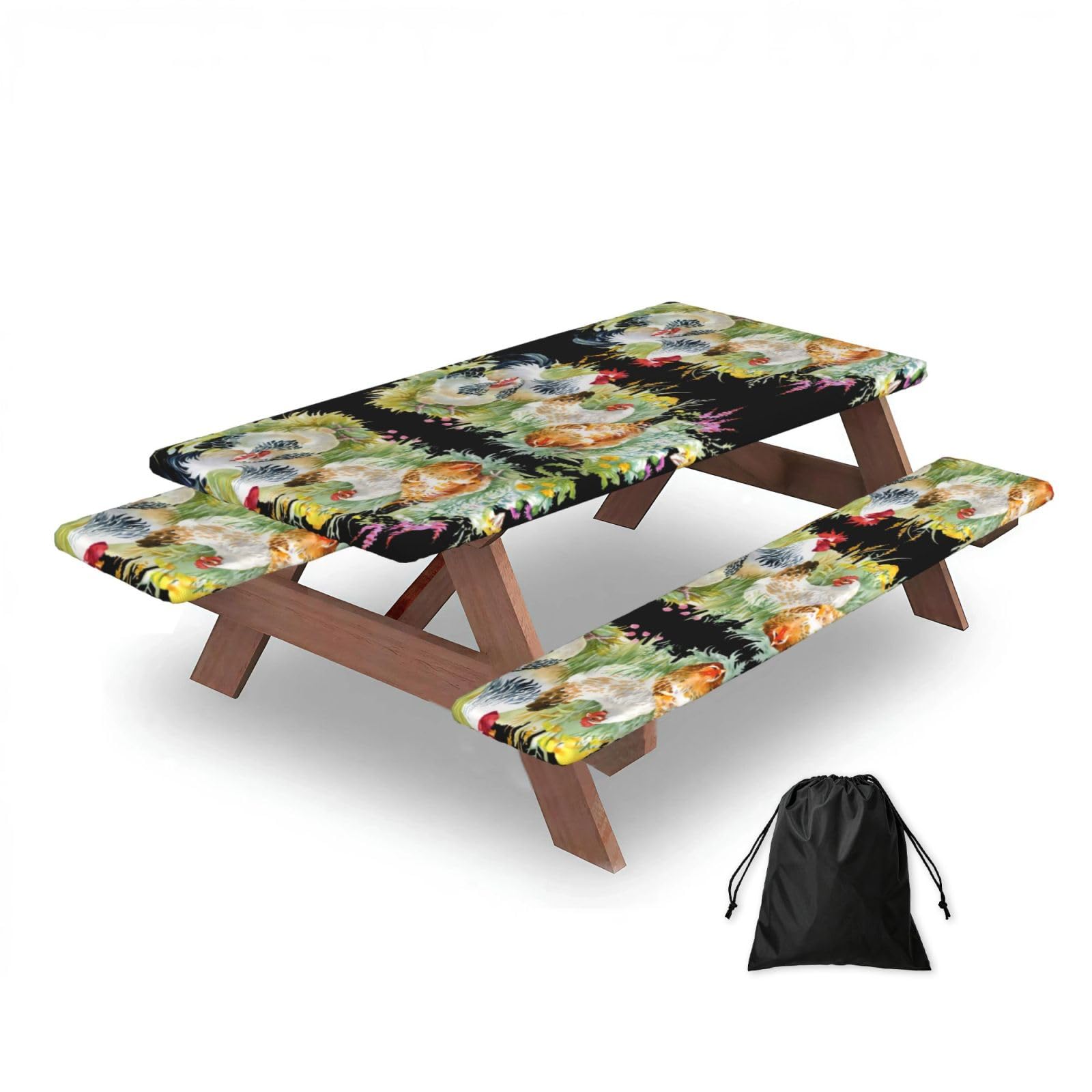 Zqytgfdc Black Rooster Rectangular Water-Repellent Picnic Tablecloths, Outdoor Camping, Picnic, Bbq