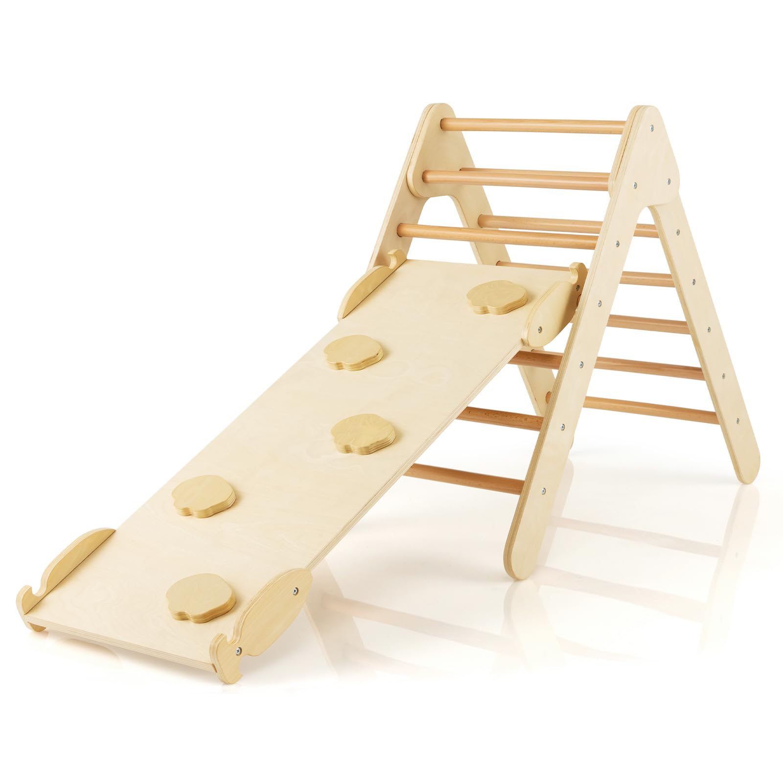 LIFEZEAL Juego de Escalada 3 en 1 con tobogán de inclinación Ajustable, Escalera Triangular de Madera para jardín de Infantes, Juguete de Parque de Atracciones para niños pequeños (Natural)