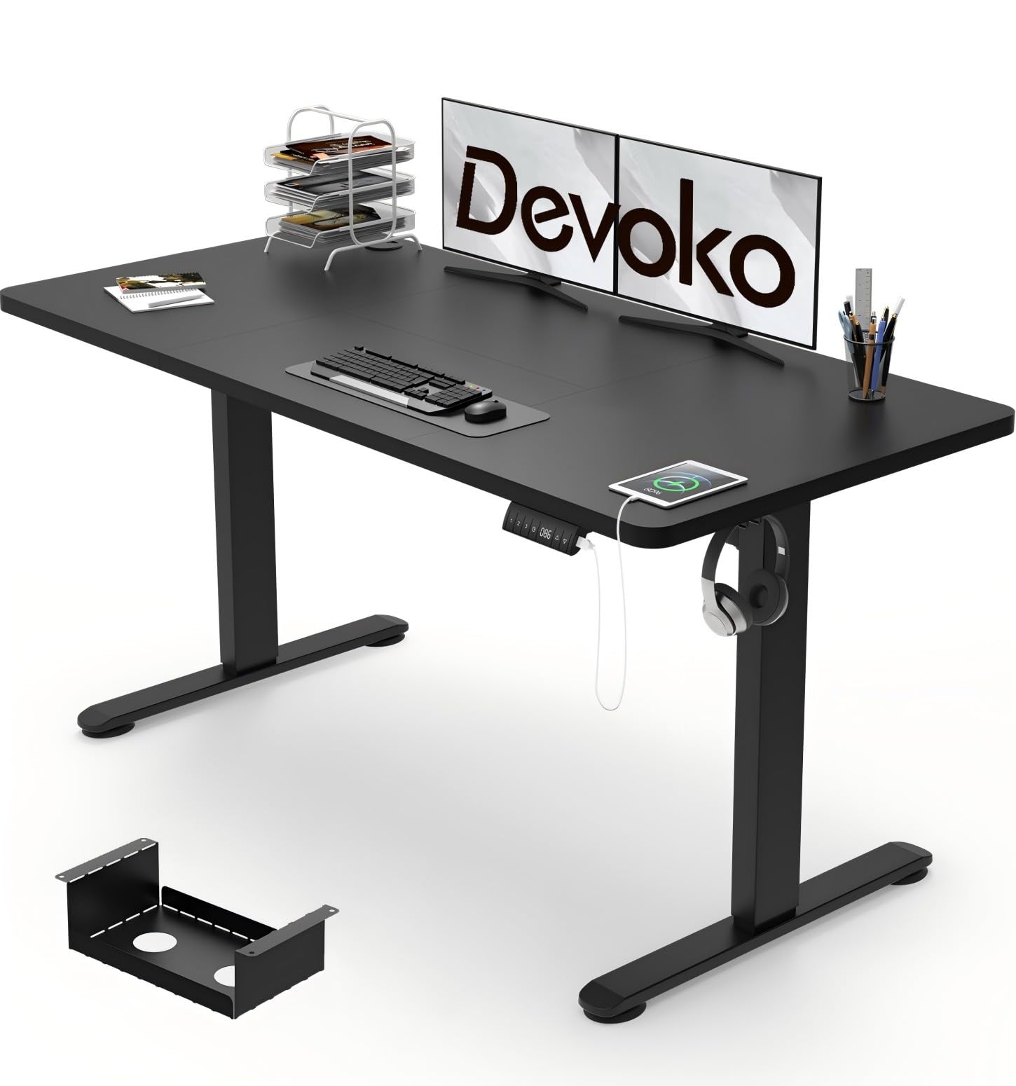 Devoko Electric Standing Desk 120x60cm with USB Charging Height Adjustable Desk with Desktop Sit Stand Up Desk Heavy Duty Steel 3 Memory Smart Pannel(Black)