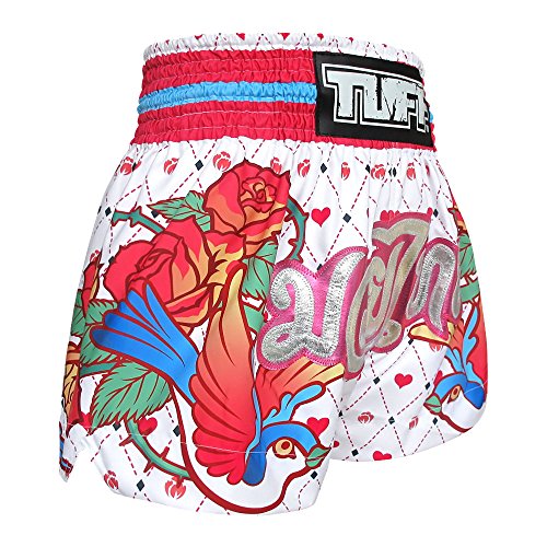 Tuff Sport Muay Thai Shorts Boxing Women Girls MMA Training Trunks (TUF-MS617-WHT-XXL) White Rose - Thumbnail 6