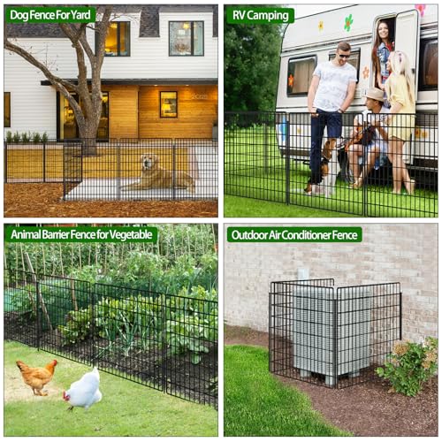 15 Panels Dog Fence Outdoor for Yard, 33 in(H) X 36 ft(L) Decorative Garden Fence Rustproof No Dig Animal Barrier Fencing Metal Wire Panel Border Patio Rabbits Ground Stakes Fencing