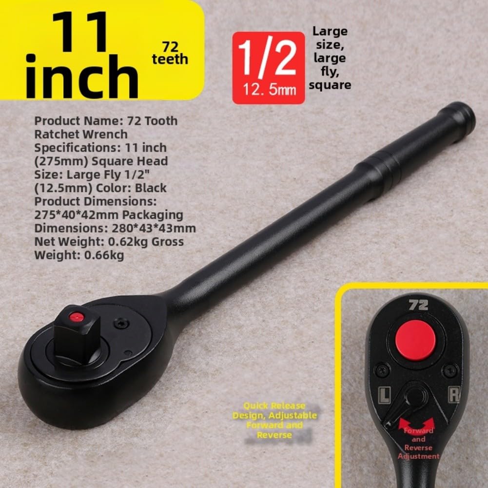 Set di chiavi a cricchetto a 72 denti, con meccanismo reversibile, in acciaio al cromo vanadio, impugnatura antiscivolo, 3 pezzi