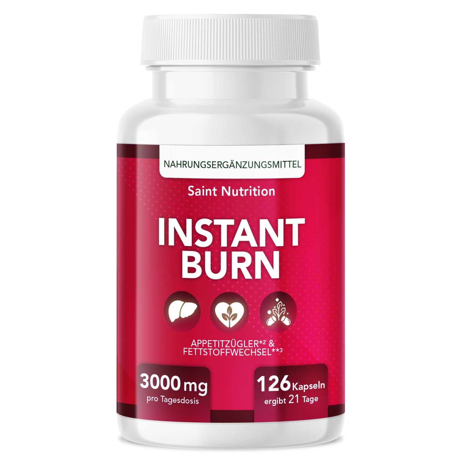 INSTANT BURN® Appetitzügler Kapseln – Abnehmen & Stoffwechsel - EXTREM hochdosiert mit Glucomannan, Cholin, Vitamin B1 und B6 – Für Frauen & Männer, schnell & stark – Nahrungsergänzung, 21 Tage Kur