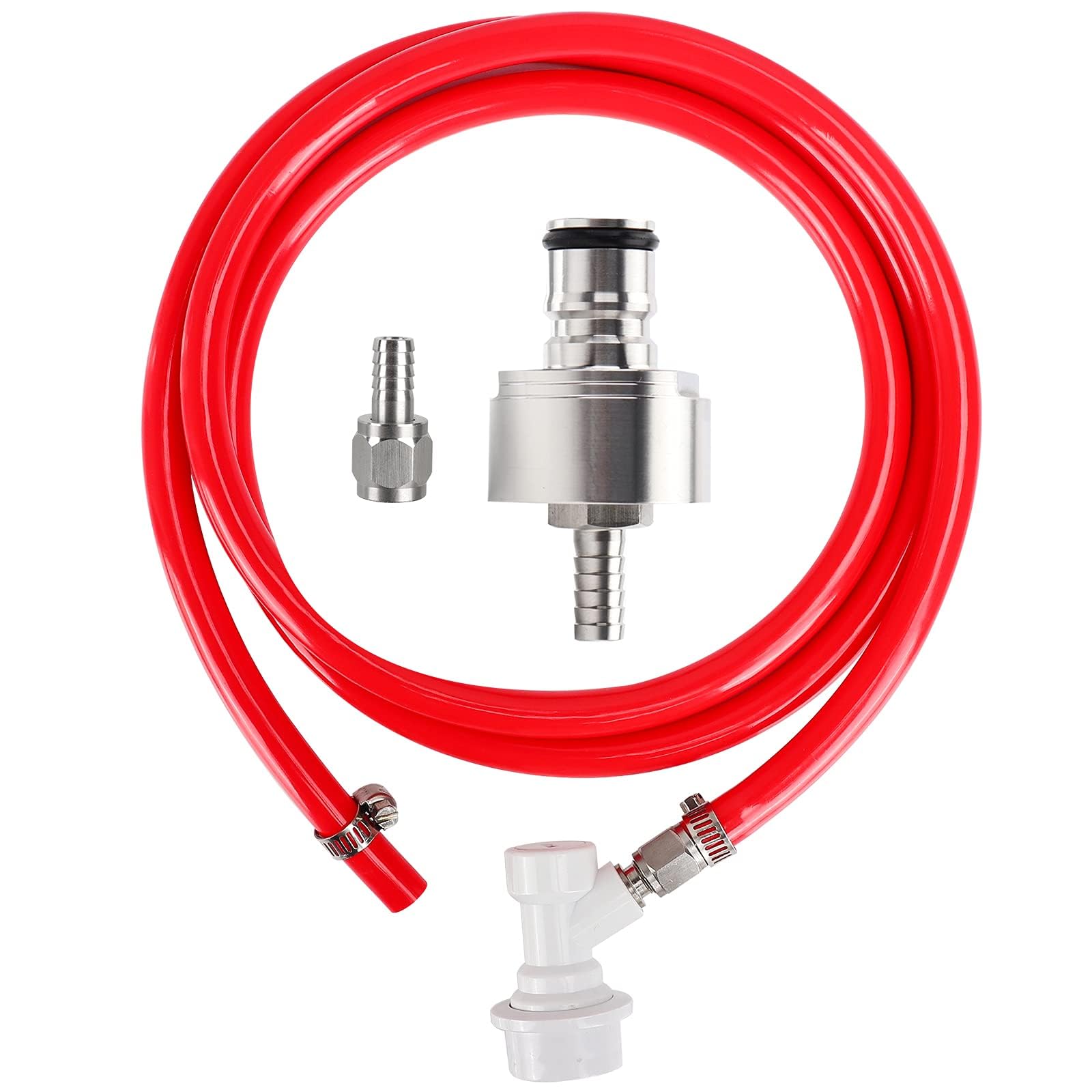 5.5ft Ball Lock Gas Line Assembly with Stainless Steel Carbonation Cap CO2 Coupler Detachable 5/16 Barb O-ring & Gasket Leakproof PET Bottle Carbonation Kit for Keg Soda Juice Home Draft Beer
