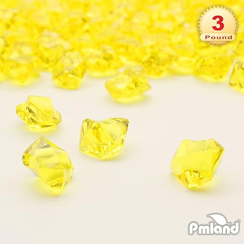 Miniatura 2 de PMLAND Rocas de hielo falsas transparentes 550 piezas grandes de diamantes acrílicos amarillos triturados, 3 libras2.25 cuartos de galón de relleno