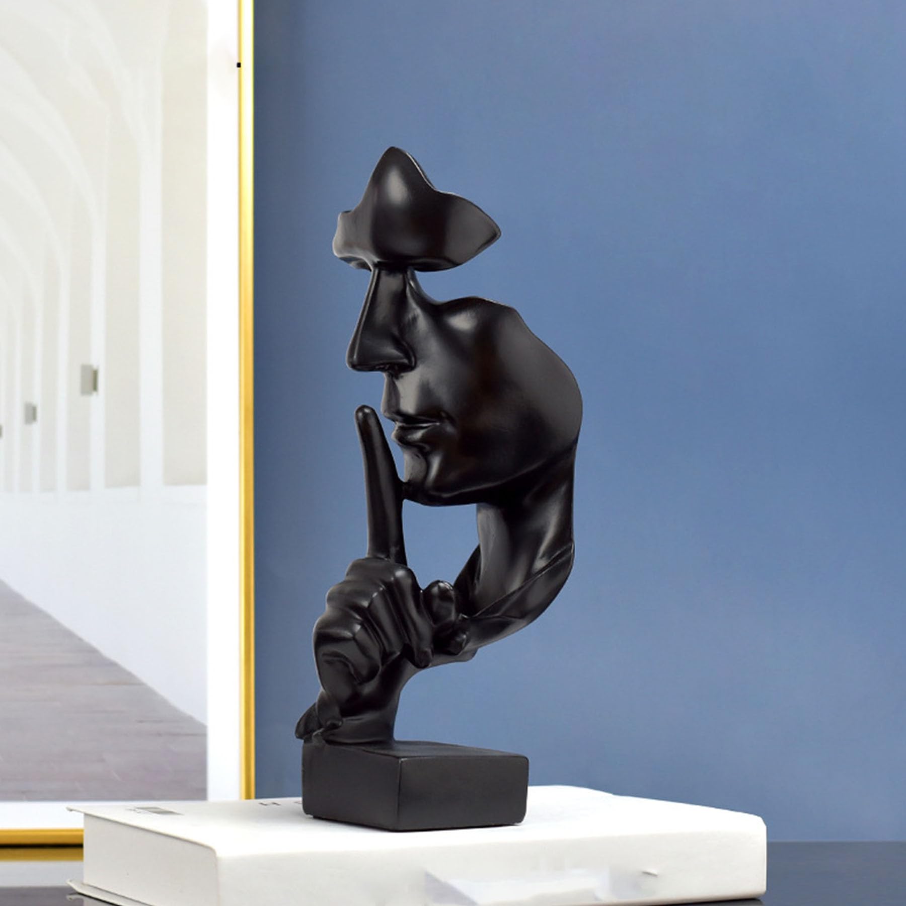 Scultura Deko，Il Silenzio è Oro Statua, Figure Decorative, Ornamento per la Casa Ornamento in Resina Artistica per Studio Ufficio Mensola Decorazione da Tavolo (Nero)