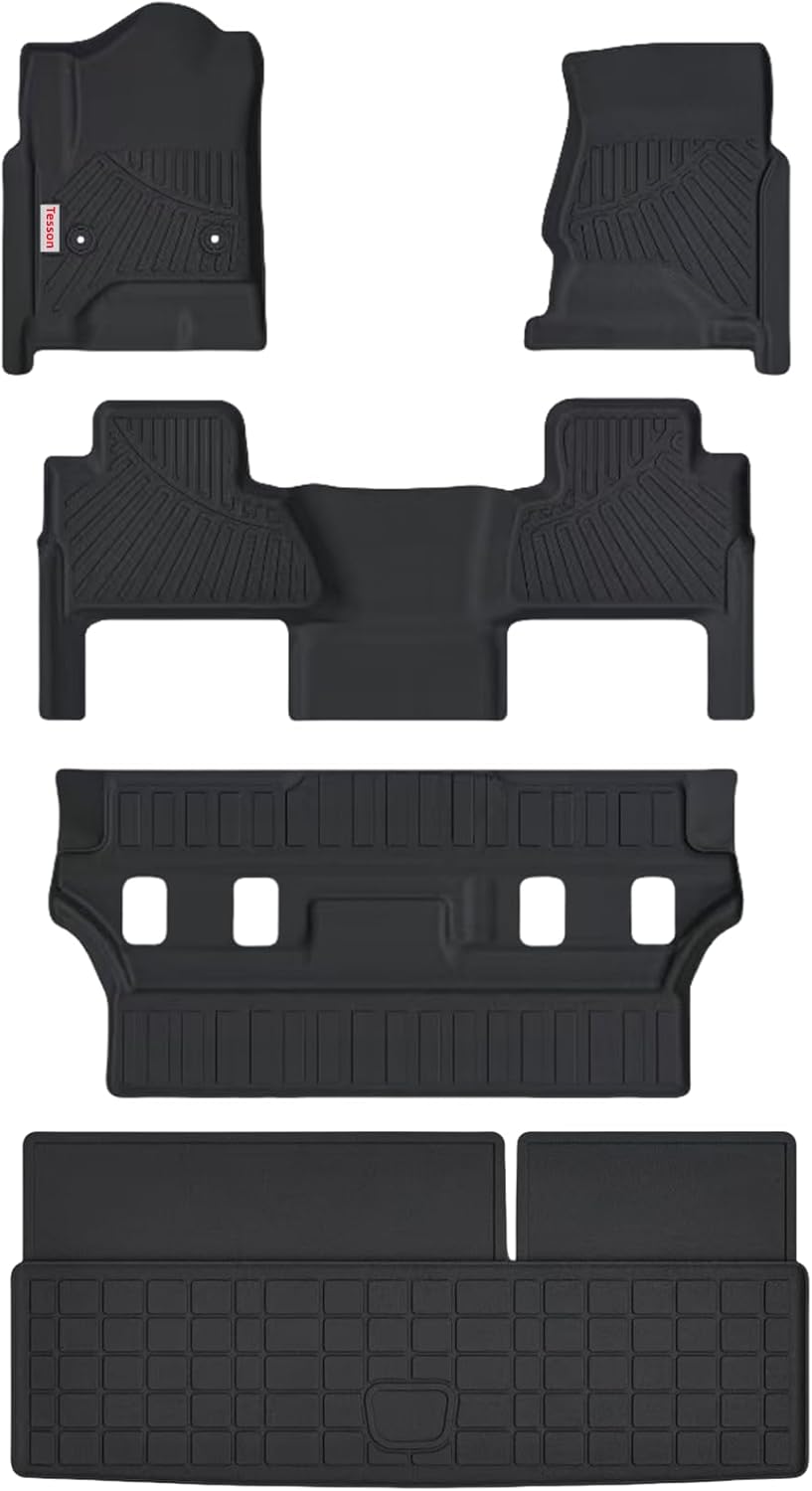 Tesson Floor Mats & Trunk Mat for Chevy Tahoe & GMC Yukon 2015-2020 7 Seat(NOT for Yukon XL),All Weather Protection Accessories Custom Full Set Car Liners Include 1st & 2nd & 3rd Row TPE