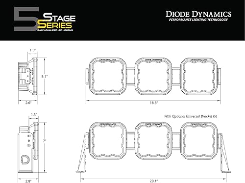 Miniatura 7 de Diode Dynamics SS5 CrossLink - Barra de luz LED de 3 cápsulas (una), combo amarillo deportivo
