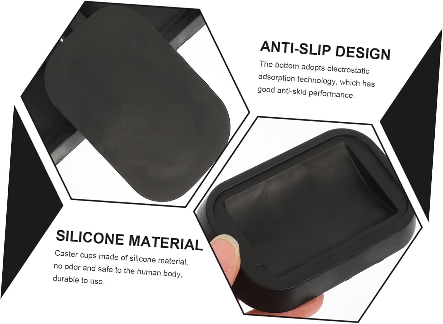 8pcs Silicone Furniture Caster Cups Non-Slip Floor Protectors for Sofas Beds and Chairs Solid Material to Prevent Scratches Hardwood Carpet and Tile Floors Black