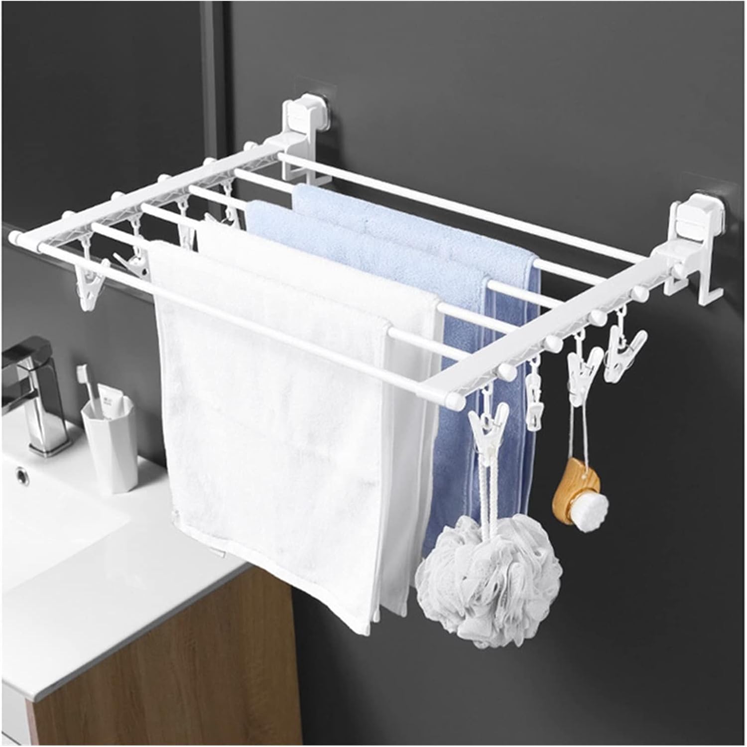 Clothes Drying Rack Folding Hanger Wall Mount Retractable Cloth Outdoor Space Saving Aluminum Home Laundry Clothesline,