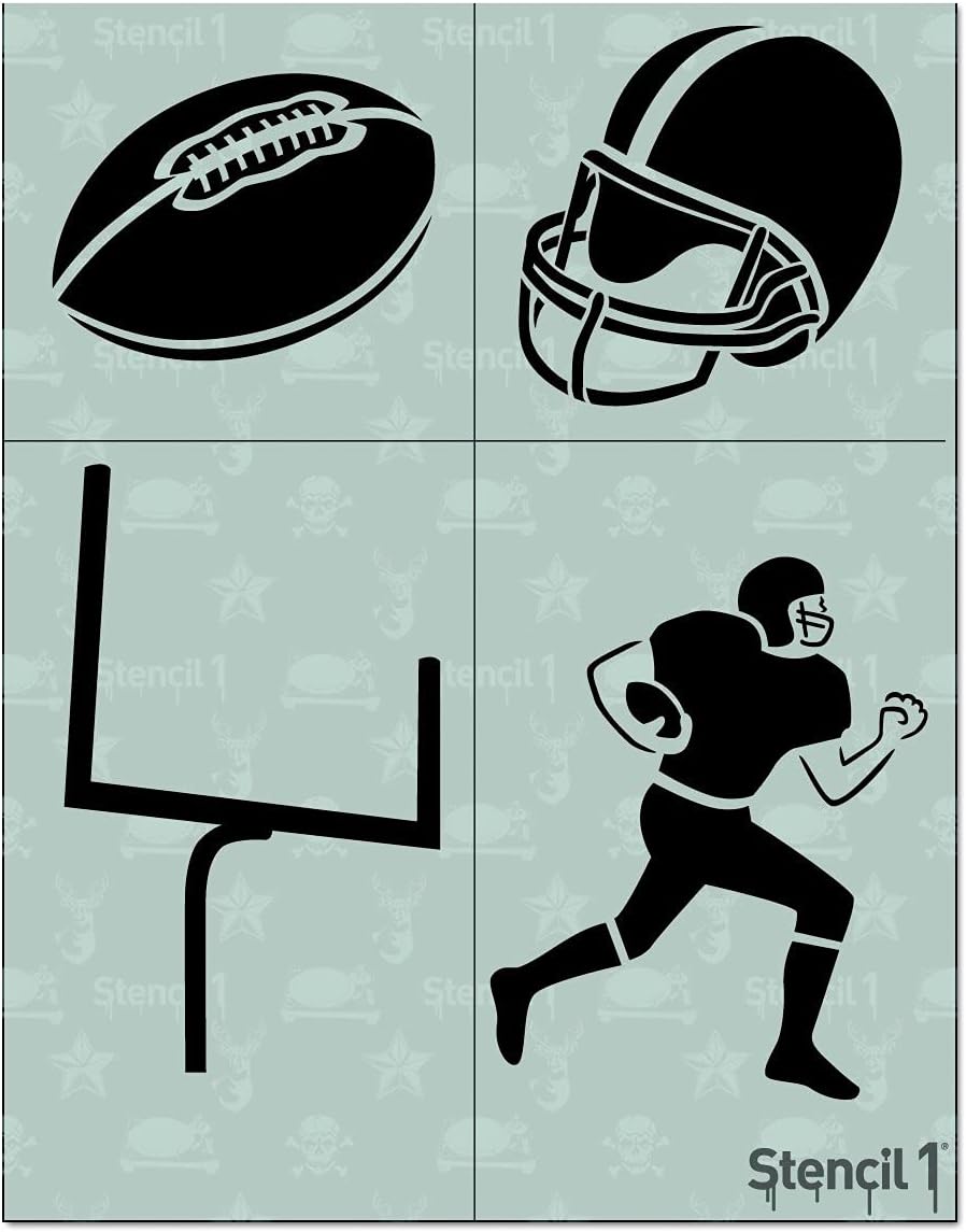 Stencil1 Football 4-Pack Stencil Set - Durable Quality Reusable Stencils for Painting - Create Sport Stencil Crafts and Decor - for Walls Fabric & Furniture Art Craft - 8.5" x 11"