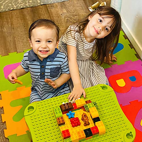 3 in 1 kids activity table kids play table set with 42 blocks building blocks kit compatible with mega blocks and lego duplo foldable activity desk play board and toy storage for toddlers